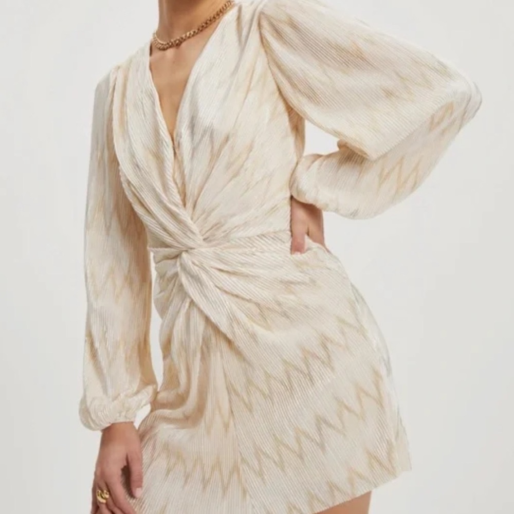 Cato Cream and Gold Long Sleeve Dress